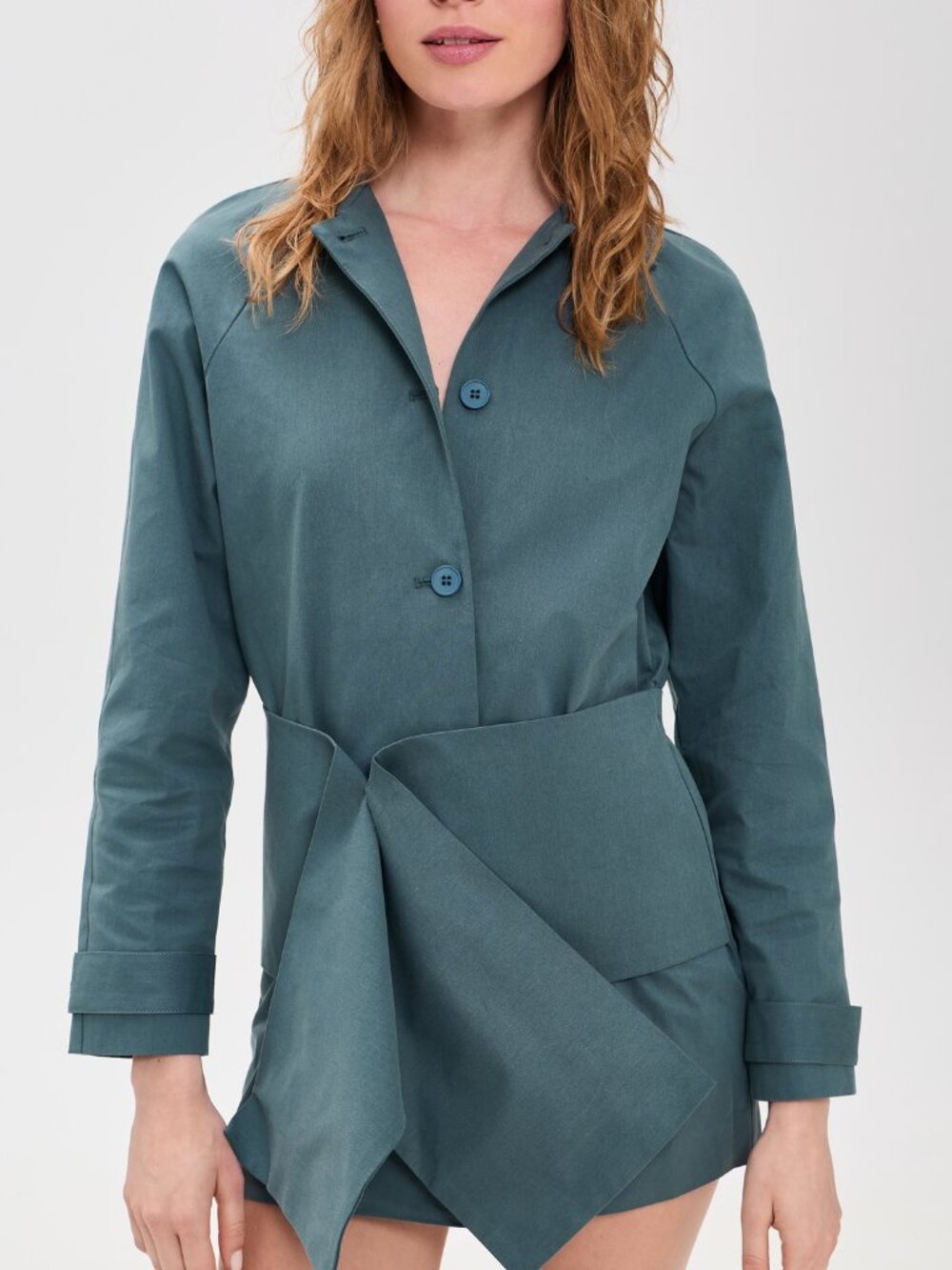 NWT LIONESS Wiseguy Mini Dress Slate Blue Collared Wrap Overlay Shirt Dress M